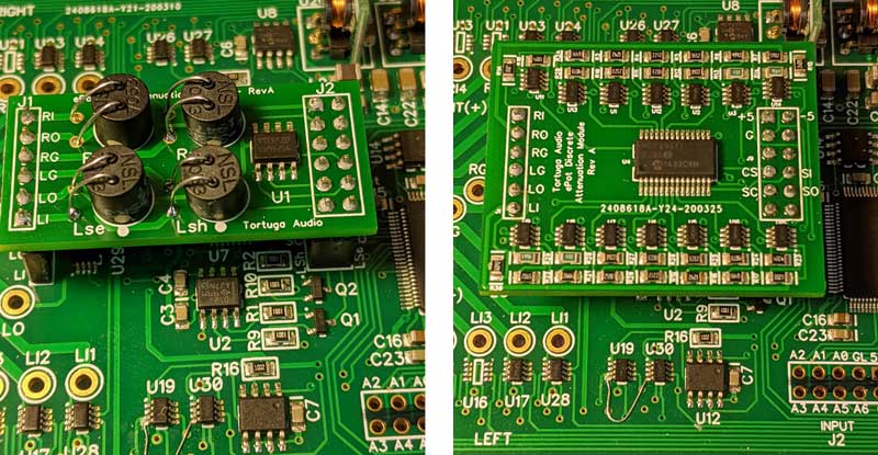 ePot.V3 Max with LDR attenuation module (left) and discrete resistor attenuation module (right)